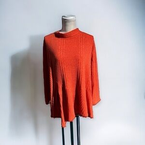 🌻Habitat Boho Lagenlook Relaxed Ribbed Knit Mock Neck Long Sleeve Top Size L
